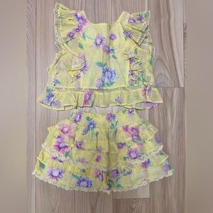 Loveshackfancy girls cotton Yellow Floral Ruffle Top and Shorts Set